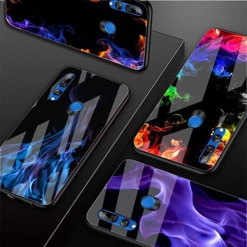 Fashion Flame Pattern Tempered Glass Phone Case For Huawei honor 8X 9 10i 20i 20Lite 20Pro 30 Pro Cover Shell