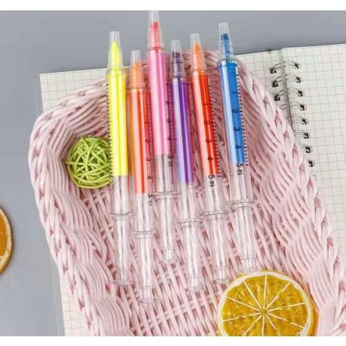 Six Color Fluorescent Pen Set Slant Head Fluorescent Pen Textbook Marking Students' Notes Key Circle Drawing Marking Pen Marking