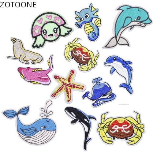ZOTOONE Iron on Patch Cartoon Fish Embroidery Stickers for Kids Patches for Clothes Applique DIY Sew on Tortoise Dolphin Badge H