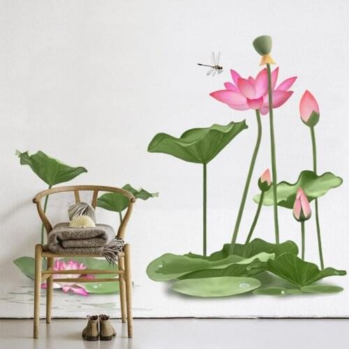 3D Lotus Flower Wall Stickers Home Office Decor Decoration Living Room Bedroom Bathroom Self Adhesive Wallpaper Wallstickers