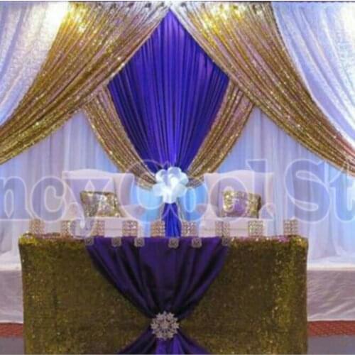 2018 lastest Gold White with Royal Blue Wedding Stage Curtain backdrop decoration
