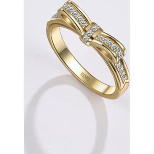 New 925 Silver Pan Gold Gorgeous Bow Ring Is Suitable For Womens Fashion And Romantic Jewelry