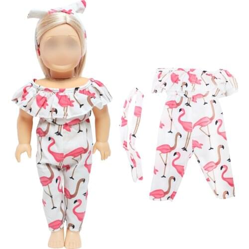 Handmade Pattern Doll Outfit Jumpsuits Pajamas With Headband Clothes for 18 Inch 43 CM Baby Girl DIY Accessoriess House Toys