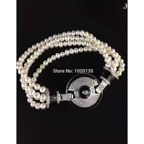 One set 3rows freshwater pearl near round bracelet 8-9mm wholesale beads