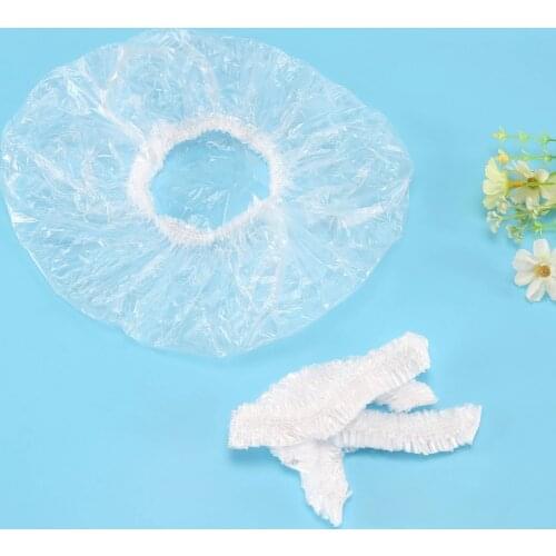 100Pcs Disposable Shower Caps Hat Clear Spa Hair Salon Hotel One-Off Bathing Elastic Shower Cap Bathroom Products Bath Caps