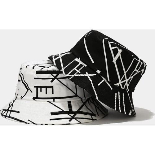 Cotton Black and White Lines Bucket Hat Fisherman Hat Outdoor Travel Hat Sun Cap Hats for Men and Women 310