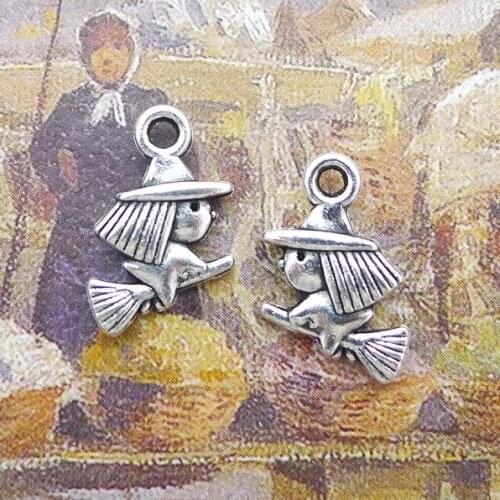 20 pieces/lot 10*15mm A witch on a broom charm Necklace pendant bracelet key chain Antique silver color Metal DIY jewelry making