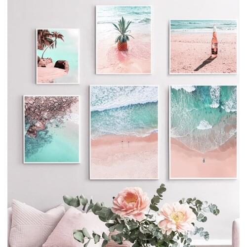 Sea Beach Pineapple Wave Palm Tree Bottle Nordic Posters And Prints Wall Art Canvas Painting Wall Pictures For Living Room Decor