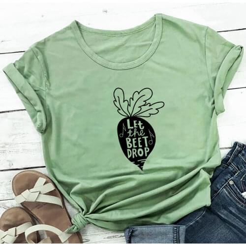 Let the Beet Drop 100%Cotton Women Tshirt Vegan Shirt Unisex Vegetarian Funny Summer Casual Short Sleeve Top Eco Life Shirt