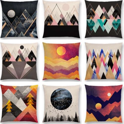 Hot Sale Sun Moon Dreamy Peaks Colorful Mountains Abstract Triangles Geometric Pattern Rainbow Diamond Cushion Sofa Throw Pillow