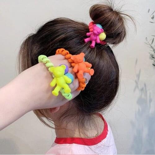 New Fluorescent Color Phone Line Bear Candy Color Colorful Hair Rope Girl Doll Hair Ring Hair Accessory Gift
