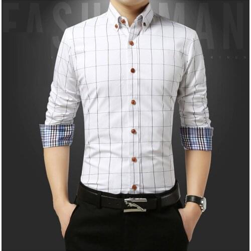 45KG-100KG Autumn New Mens Casual Shirts Slim Fit Button-Down Cotton Long Sleeve Plaid Shirt 5XL White Navy Wine Red