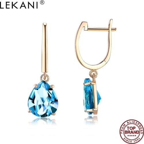 LEKANI Earrings For Women Copper Blue Water Drop Cubic Zircon Earring Engagement Jewelry Recommend Romantic Fashion Jewelry