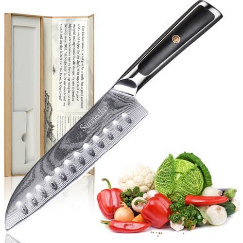 Sunnecko 7" inch Santoku Knife Kitchen Knives Japanese Damascus Steel VG10 Blade Sharp Fruit Meat Cutting Tools G10+S/S Handle