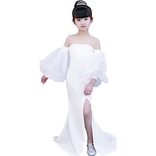 White Mermaid Dress Age For 3- 14 Yrs Teenage Girls Vintage Noble Graduation Gowns Evening Party Kids Irregular Christmas Frocks