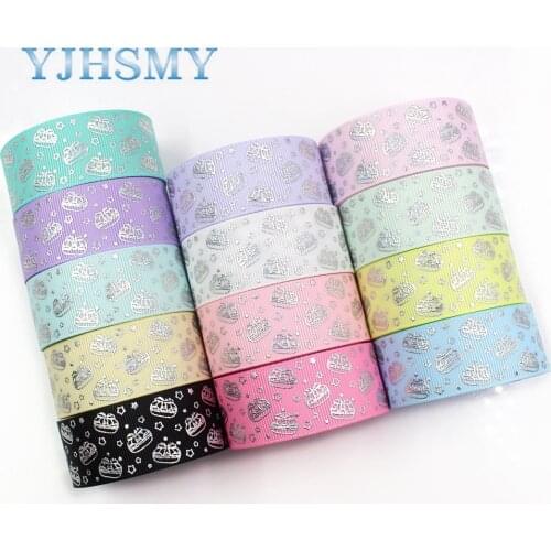 YJHSMY I-19326-757 25mm 10yards laser Silver cute cartoon love Printed grosgrain ribbon DIY handmade headdres wedding gift wrap