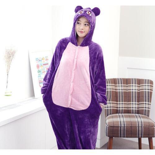 Women Animal Costumes Halloween Cosplay Cartoon Animal Sleepwear Kids Girls Boys Kigurumi Purple Cat Onesies