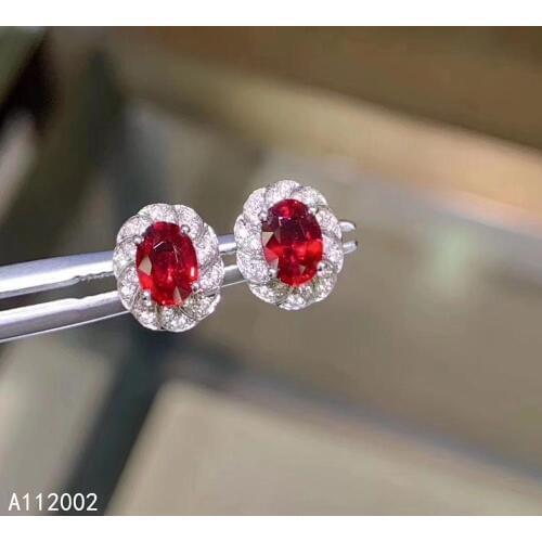 KJJEAXCMY fine jewelry natural ruby 925 sterling silver women Flower gemstone earrings Ear Studs support test hot selling