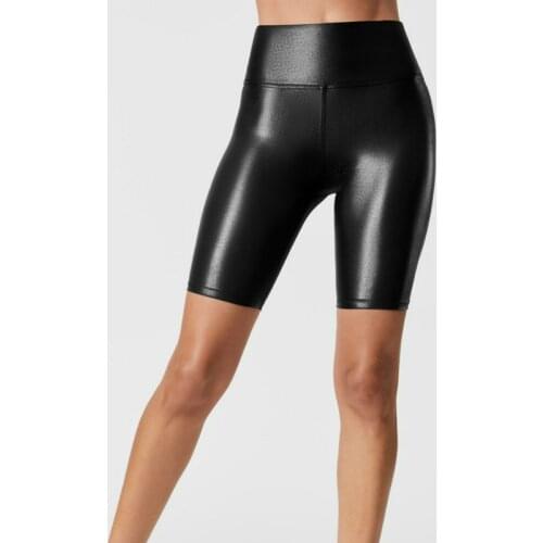 Women High waist faux leather Shorts Sexy Slim Solid Black Stretch legging shorts quarter pants Elastic Push up PU Leggings