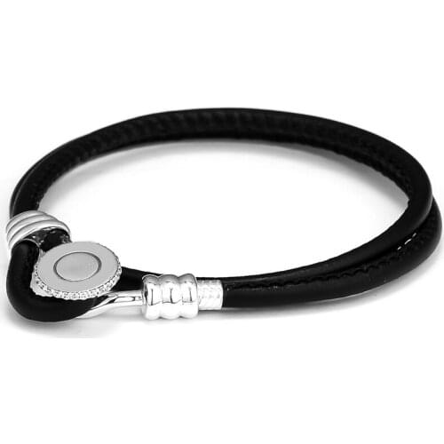 CKK Bracelet Black Double Leather Bracelets Women Pulseira Feminina Masculina Pulseras Mujer Silver 925 Sterling jewelry