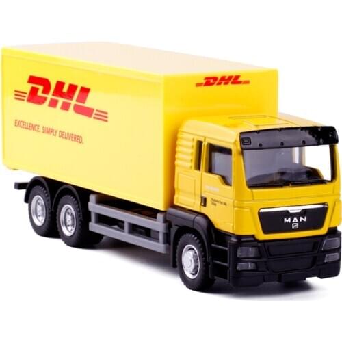 1/64 Scale 15CM Toy Car Metal Alloy Commercial Vehicle Express DHL VAN PullBack Diecast Truck Model Toys F Children Collection