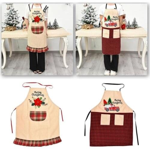 1pcs Christmas Decorations Linen Embroidery Apron For Woman Pinafore Cotton Linen Aprons 53*65cm Home Kitchen Cooking Supply