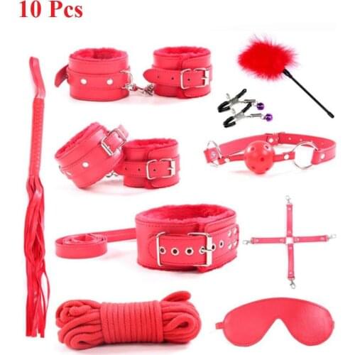 10Pcs/set Exotic Accessories For Woman PU Leather SM Sex Bondage Set Hand Cuffs Footcuff Whip Rope Blindfold Erotic For Couple