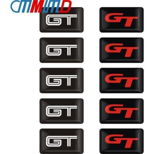 10pcs Car Styling Epoxy GT LOGO Decal Emblem Car Sticker For BMW X6 X5 Ford Mustang Focus Mk 1 2 3 7 Mondeo Car