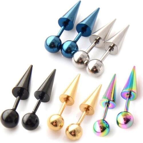 2Pcs/1pair Fashion Punk Rock Rivet Spike Tip Cone Titanium Steel Women Men Ear Stud Earrings Piercing Body Jewelry