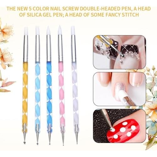 50% Hot Sale 5Pcs Professional Dual Head Nail Art Dotting Pens Rhinestones Jewelry Pickers