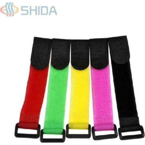 50 pcs 2 x 15 cm Nylon Fastening Strap Hook and Loop Magic Binding Tape Cable Ties with Plastic Buckle for Wire Management