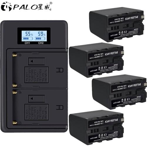 4Pcs 7.2V 7200mAh NP F960 F970 Power Display Battery+1 LCD Fast 3X faster Dual Charger for SONY F970 F960 F770 F570 CCD-RV100