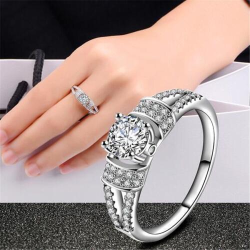 925 Silver colorRings Crystal Compatible With European Fit Original Wedding Brand Ring Jewelry Christmas Gift #174