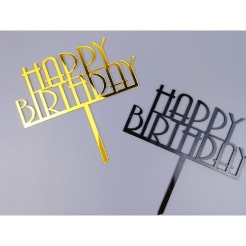 Acrylic Happy Birthday Cake Topper Gold Black Simple Birthday Cake Topper for Kids Birthday Party Cake Decorations Baby Shower