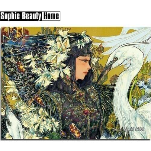 DIY Diamond Embroidery 5D Crystals Diamond Mosaic Cartoon Girl&Crane Diamond Painting Cross Stitch Kits Rhinestones Gift 188049