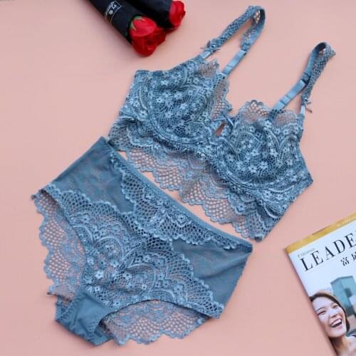 Crystal cup seamless underwear panty womens thin cotton sexy bralette thin big breasts show small gathered bra set plus size