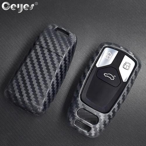 Ceyes Auto Key Covers Carbon Fiber Smart Cover Case For Audi A4 New A4L A5 A6L QT S5 S7 Q7 TTS Protection Car Key Shell Styling