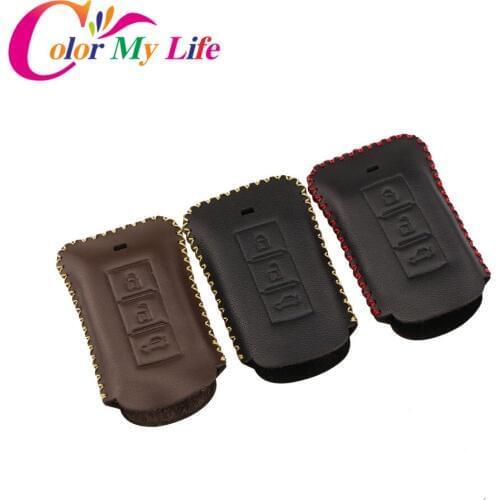 Color My Life Leather Car Key Protection Case Smart Key Cover for Mitsubishi Outlander Pajero Lancer EX ASX Key Accessories