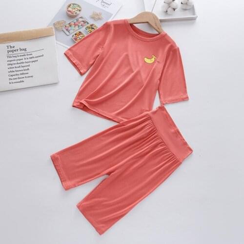 Kids home service suits boys and girls pajamas childrens three-quarter sleeves, modal air-conditioning suits