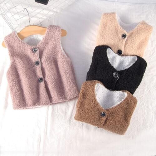 2020 winter childrens Vest autumn and winter boys and girls imitation cashmere Plush vest baby go out to keep warm