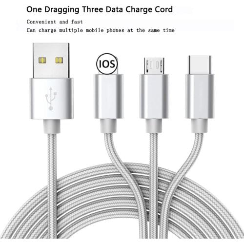Nylon Data Line 3 in 1 Cable For iPhone Samsung Type-c Mobile Phone Multi-function Usb One Dragging Three Data Charge Cord 1M