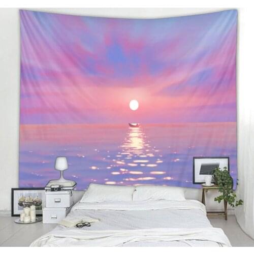 Pink starry sky tapestry fantasy landscape animation illustration art decoration wall hanging psychedelic kawaii home decoration