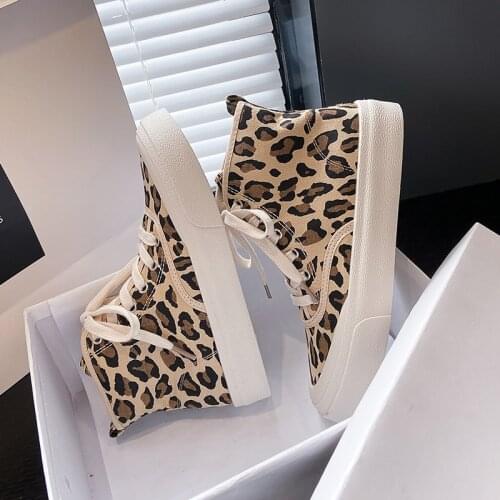 Leopard Print Shoes Womens High Top Canvas Shoes Women Zebra Printed Casual Platform Sneakers For Woman Zapatillas Lona Mujer