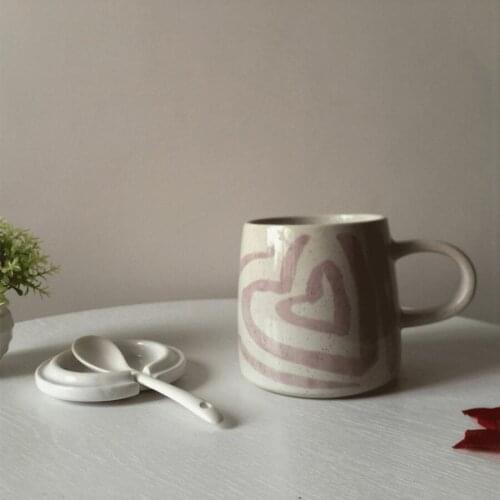 Ceramic Coffee Mug with Lid and Spoon Good Looking Cup Simple Household Mug Personality Couple Porcelain Cup Brief Style