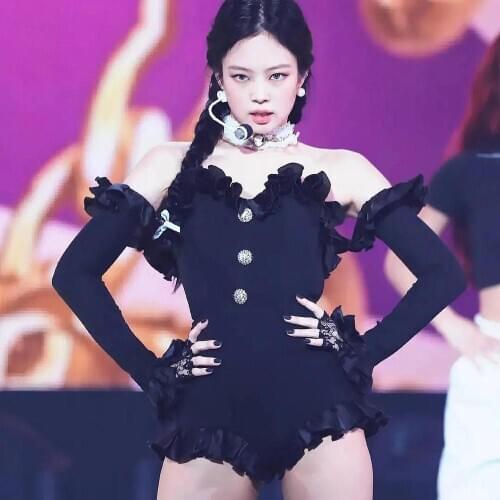 Korean Style Ruffles Black Off Shoulder Buttons Bodysuit Women Autumn Sexy Jumpsuit Rompers Female Long Sleeve Bodysuit DWY4646