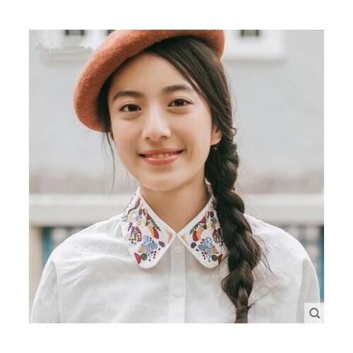 Linbaiway Fashion Women Shirt Fake Collar Tie Embroidery Sewing Detachable False Collar Lapel Blouse Top Removable Accessories