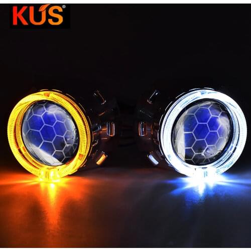 2.5 Inch Blue Coating Honeycomb Bi Xenon Projector Lens DRL LED Angel Eye Shroud Mask H7 H4 Socket Car Motorcycle Assembly Kit
