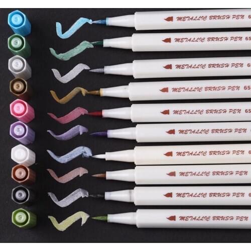 10Pcs Assorted Metallic Paint Marker Pen Markers Set of 10 Colors DIY Brush