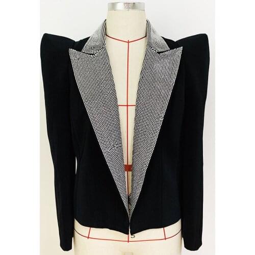 HIGH STREET 2021 Newest Fashion Designer Jacket Womens Stylish Peak Shoulder Strass Diamonds Beaded Blazer