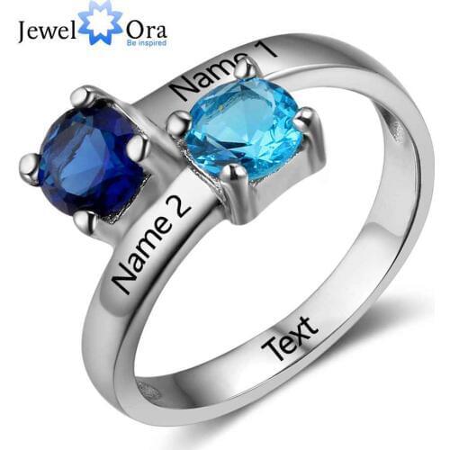New 925 Sterling Silver Birthstone Ring Engrave Name Engagement Rings Round Shape Rings Free Gift Box JewelOra RI102735